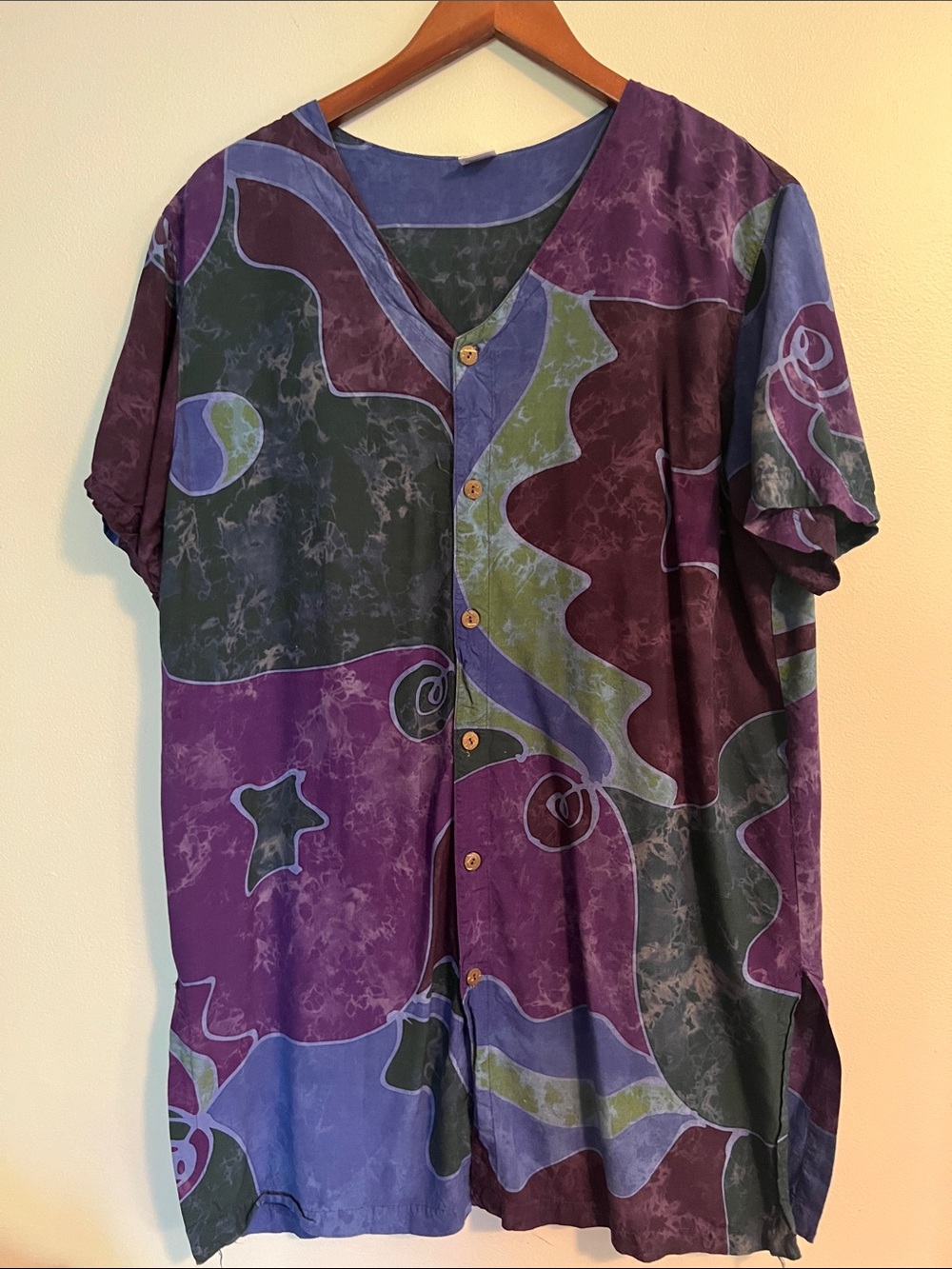 Abstract Print Women's Tunic Button-Front Top, sz LG to XL